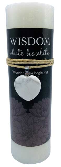 Wisdom pillar candle with White Howlite heart